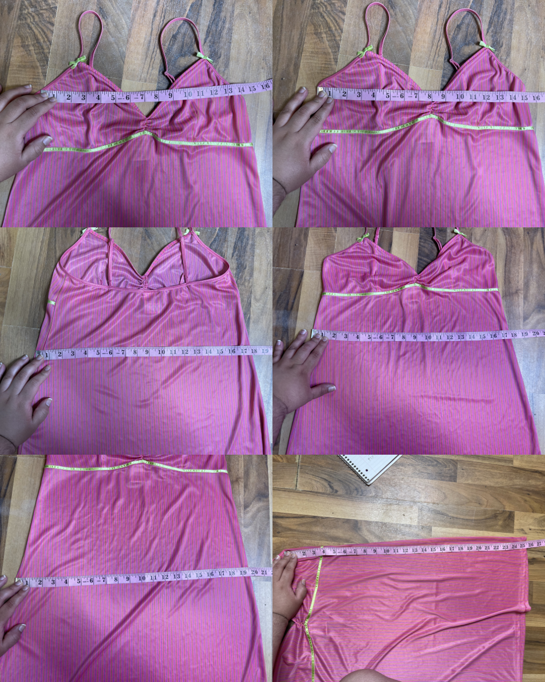 2000s Pink Striped Sheer Mini Slip Dress Sz L