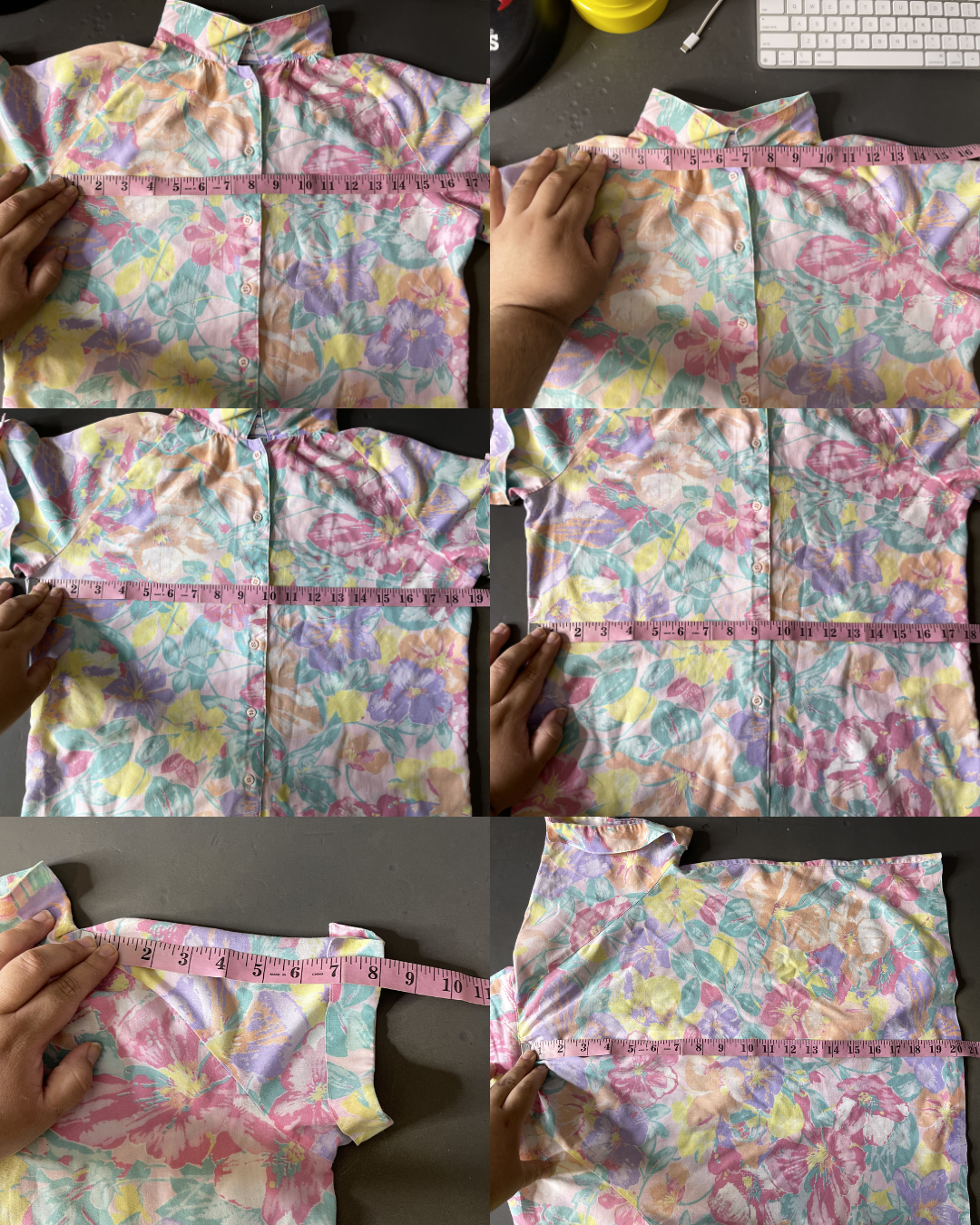 Vintage Pastel Floral Print Collared Button Up Blouse Sz S/M