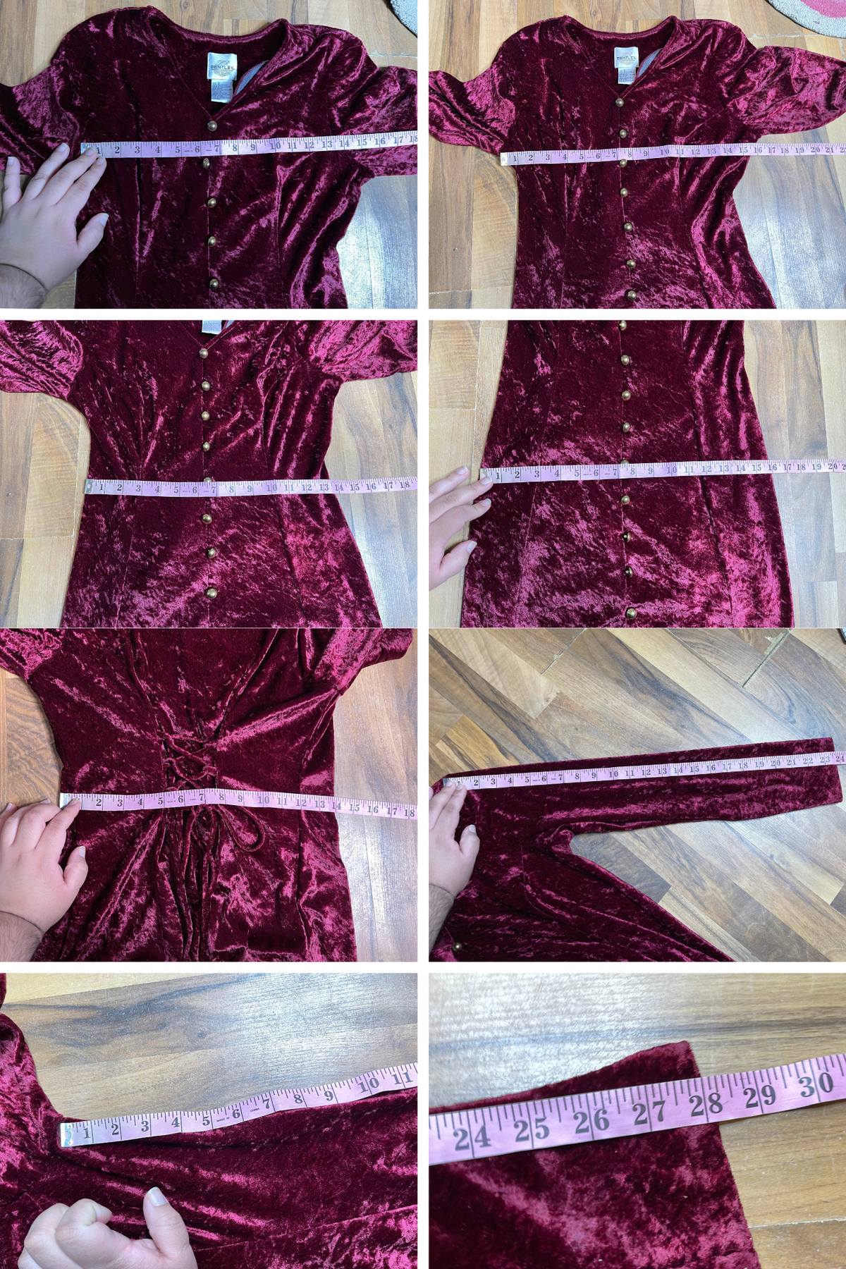 Vintage 90s Whimsigoth Burgundy Red Crushed Velvet Dress Sz M