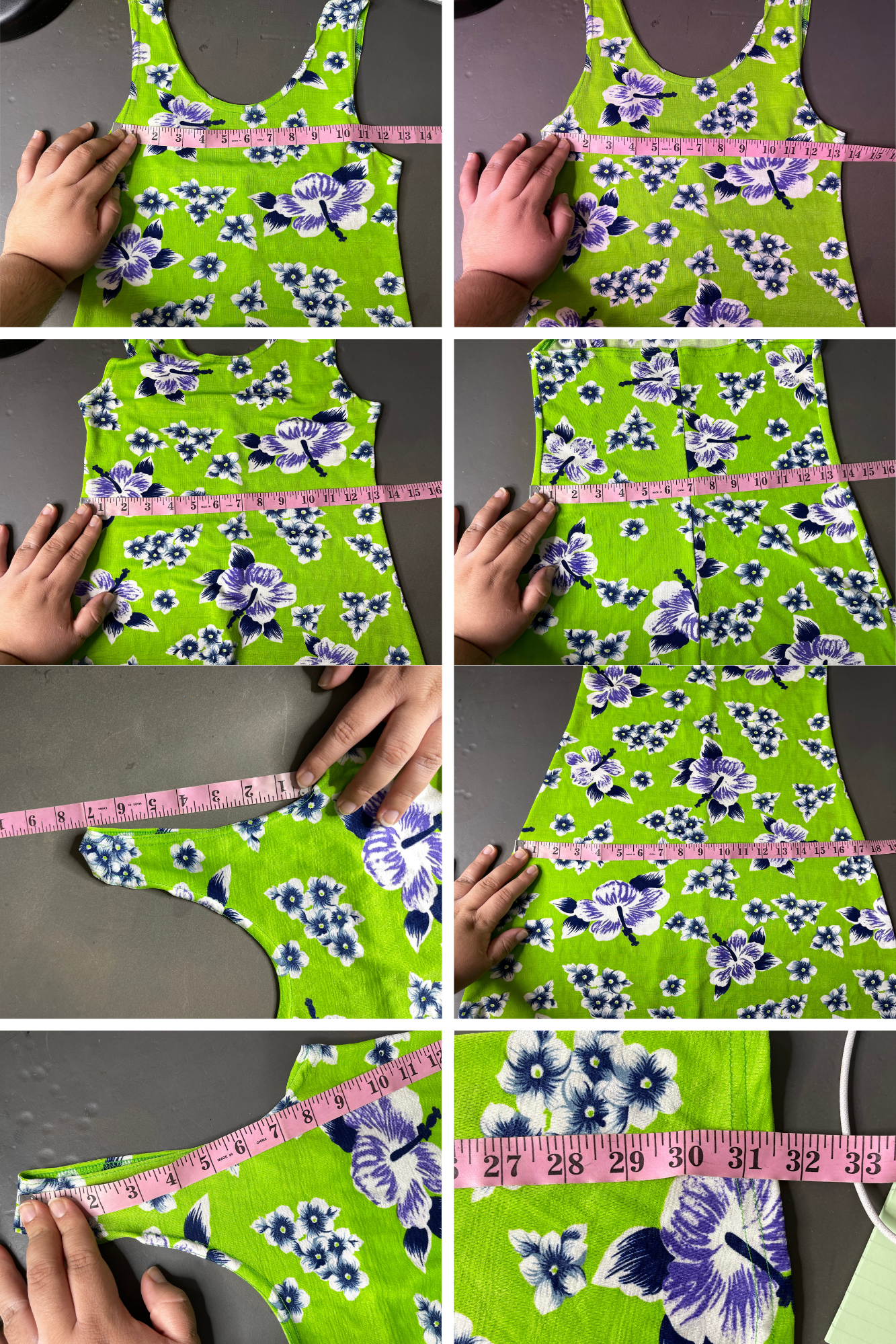 Vintage Lime Green Tropical Flower Print Mini Dress Sz M
