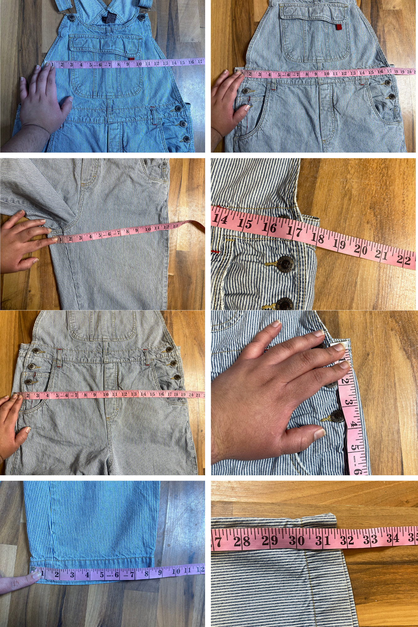 Vintage 2000s Blue & White Pinstriped Semi Cropped Overalls Sz M