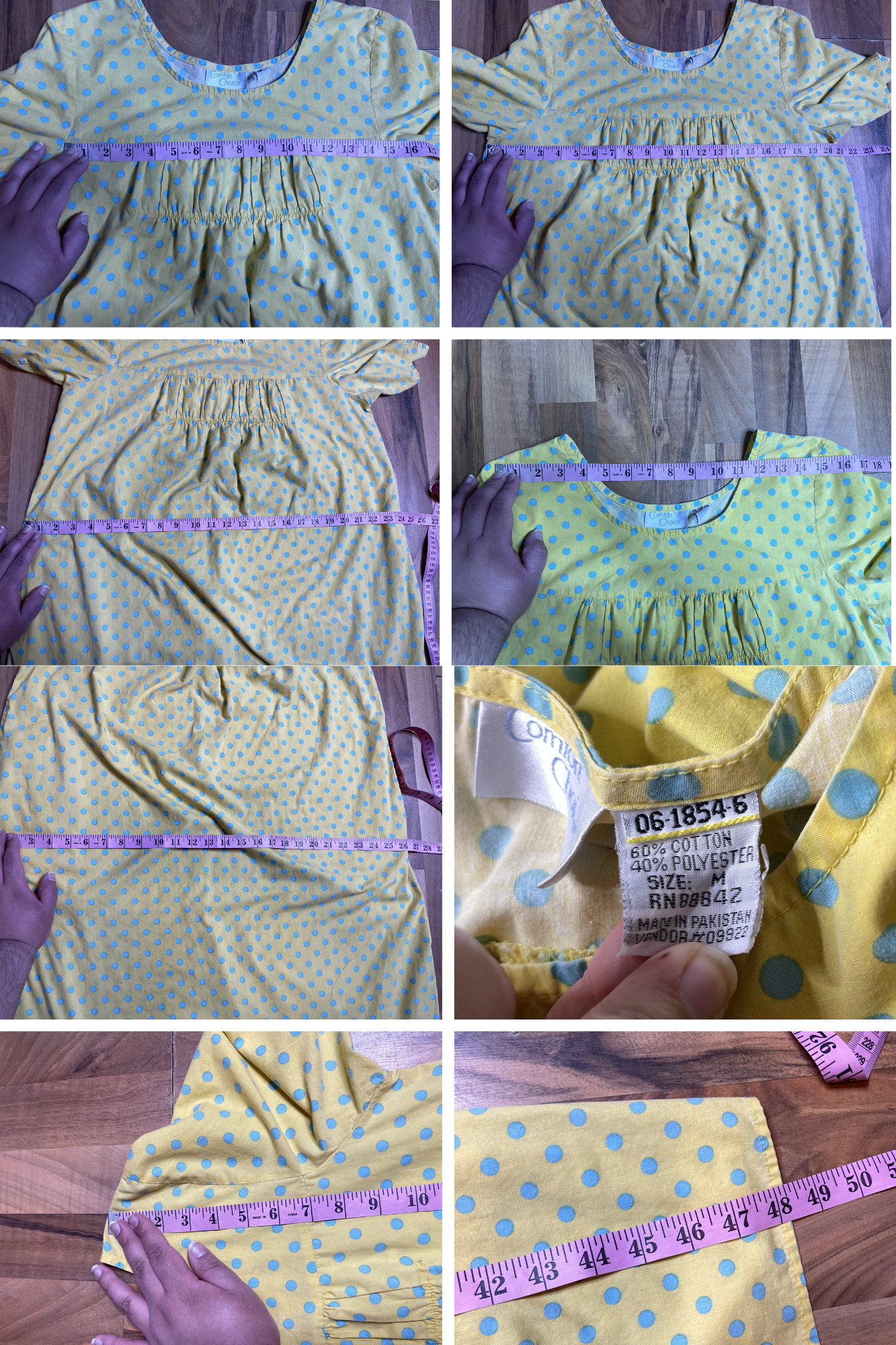 Vintage Yellow And Blue Polka Dot Oversized Sleep Dress Sz M/L