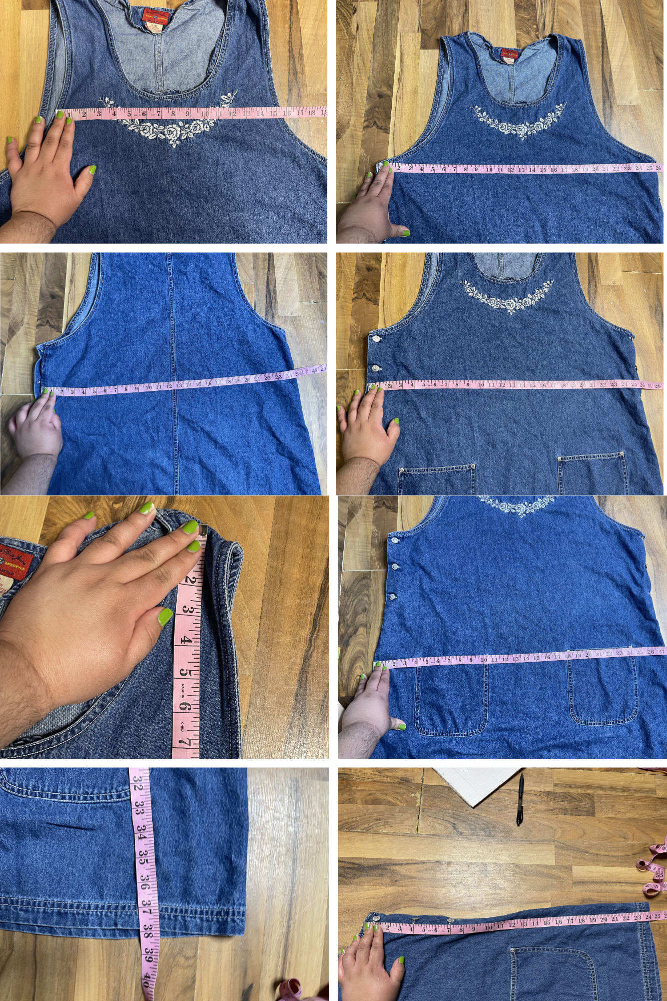 Vintage Plus Size Flower Embroidered Denim Overall Dress Sz 22W