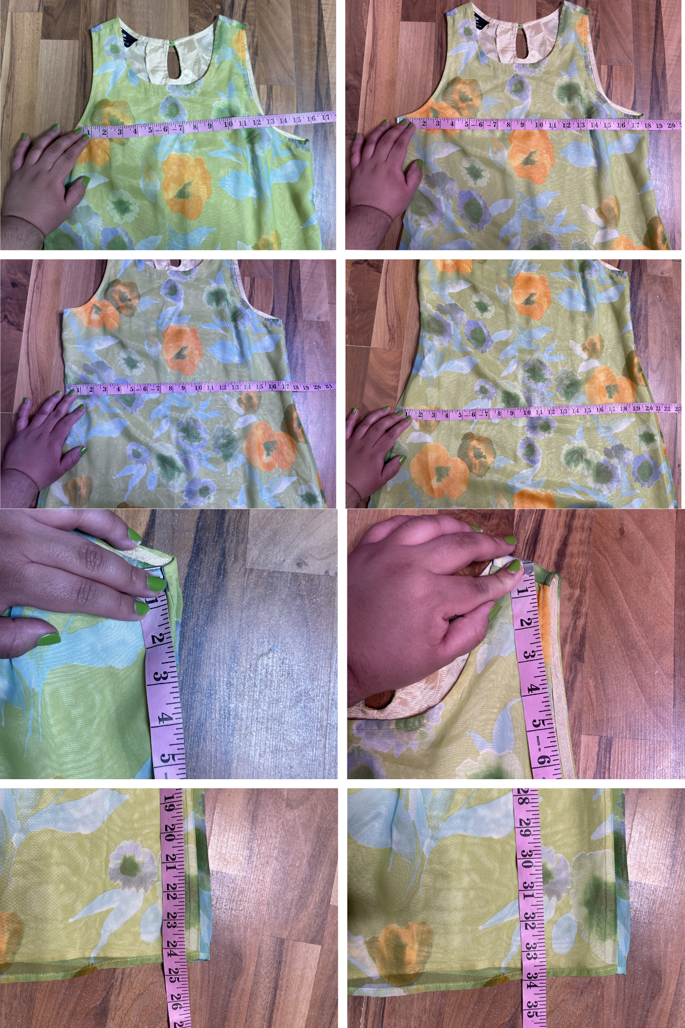 Vintage 90s Green Poppy Floral Sheer Layered Dress Sz S/M
