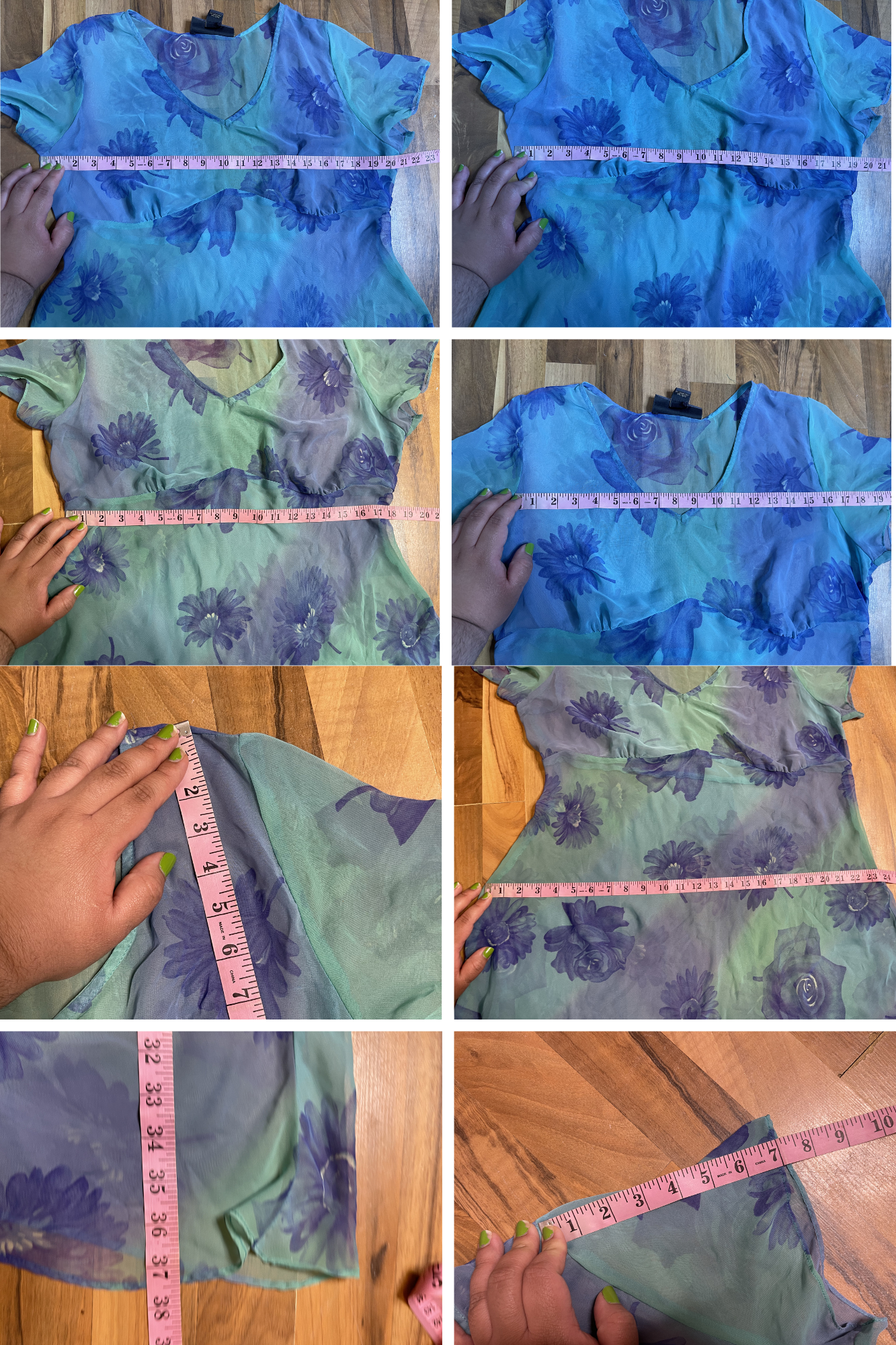 2000s Blue Sheer Flower Print Layered Midi Dress Sz 14/16