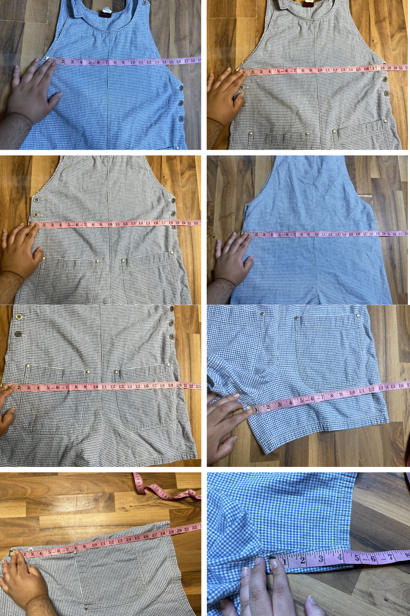 Vintage Light Blue Gingham Oversized Romper Overalls Sz S/M