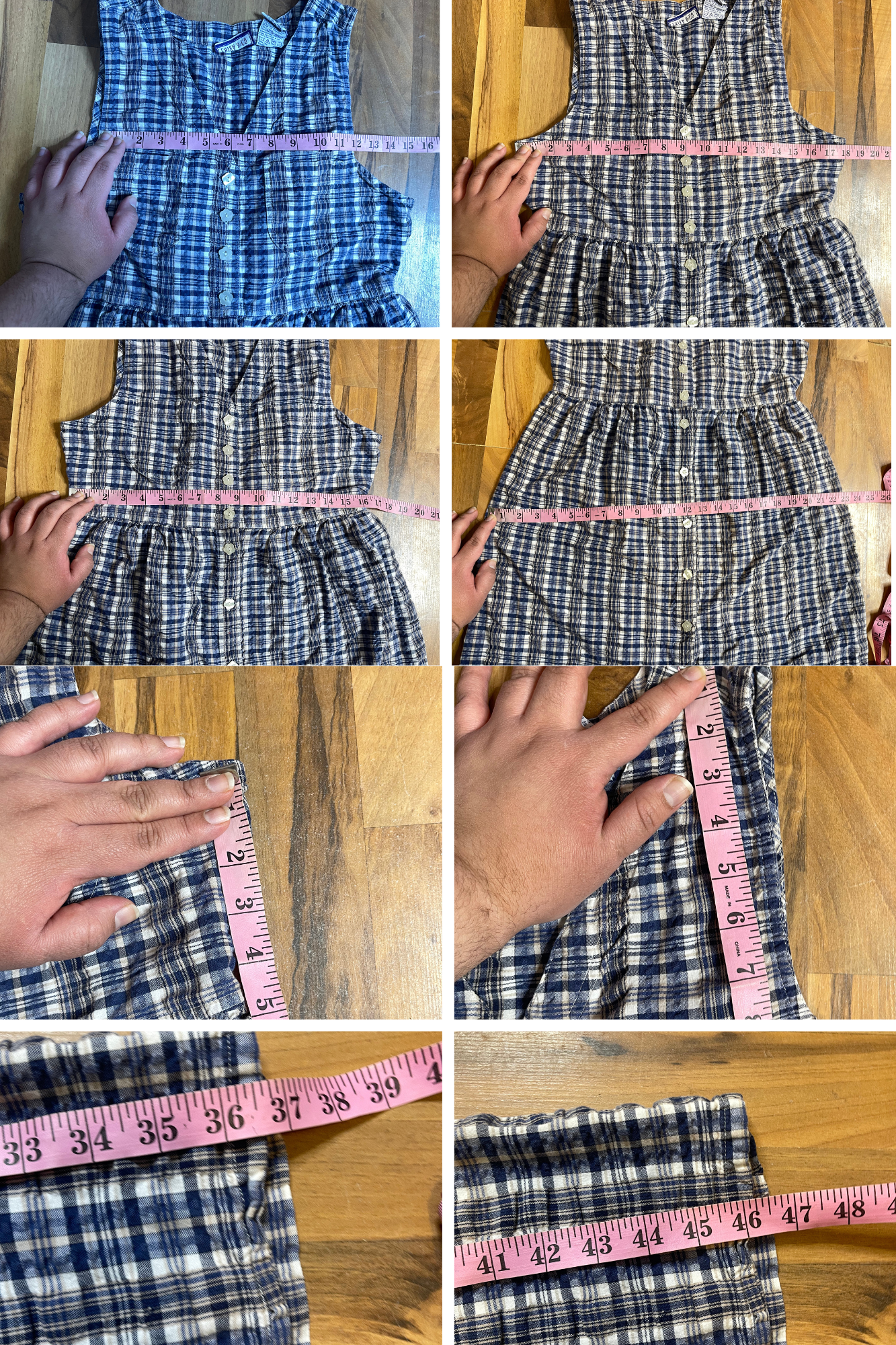 Vintage Blue & Beige Flowy Oversized Plaid Maxi Dress Sz M