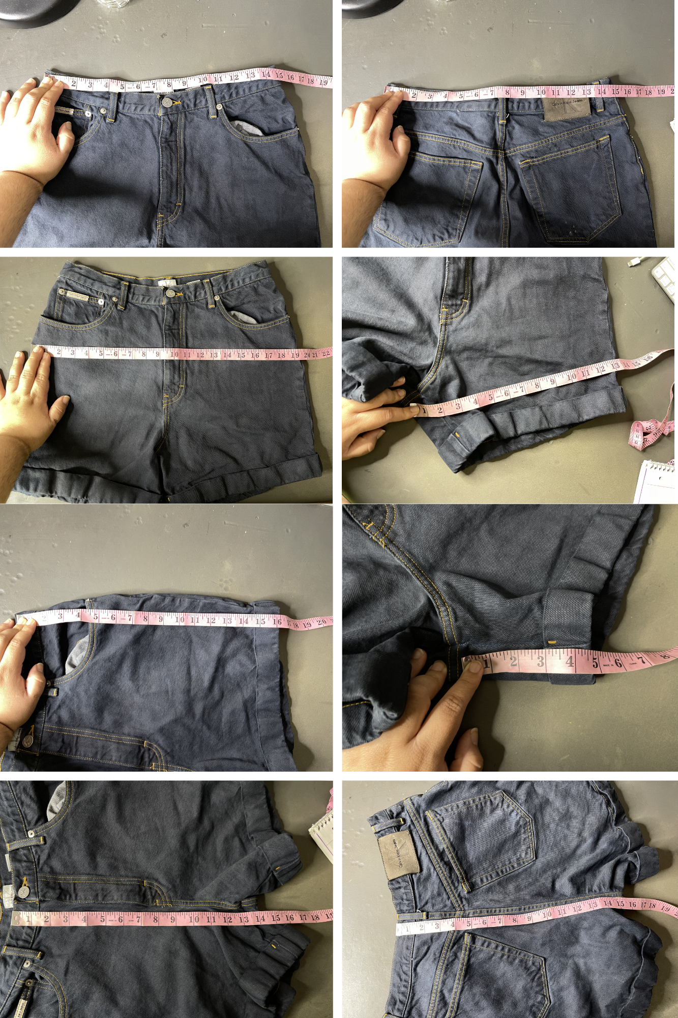 Vintage Dark Stone Blue Wash Denim Calvin Klein Cuffed Shorts Sz 12 30in