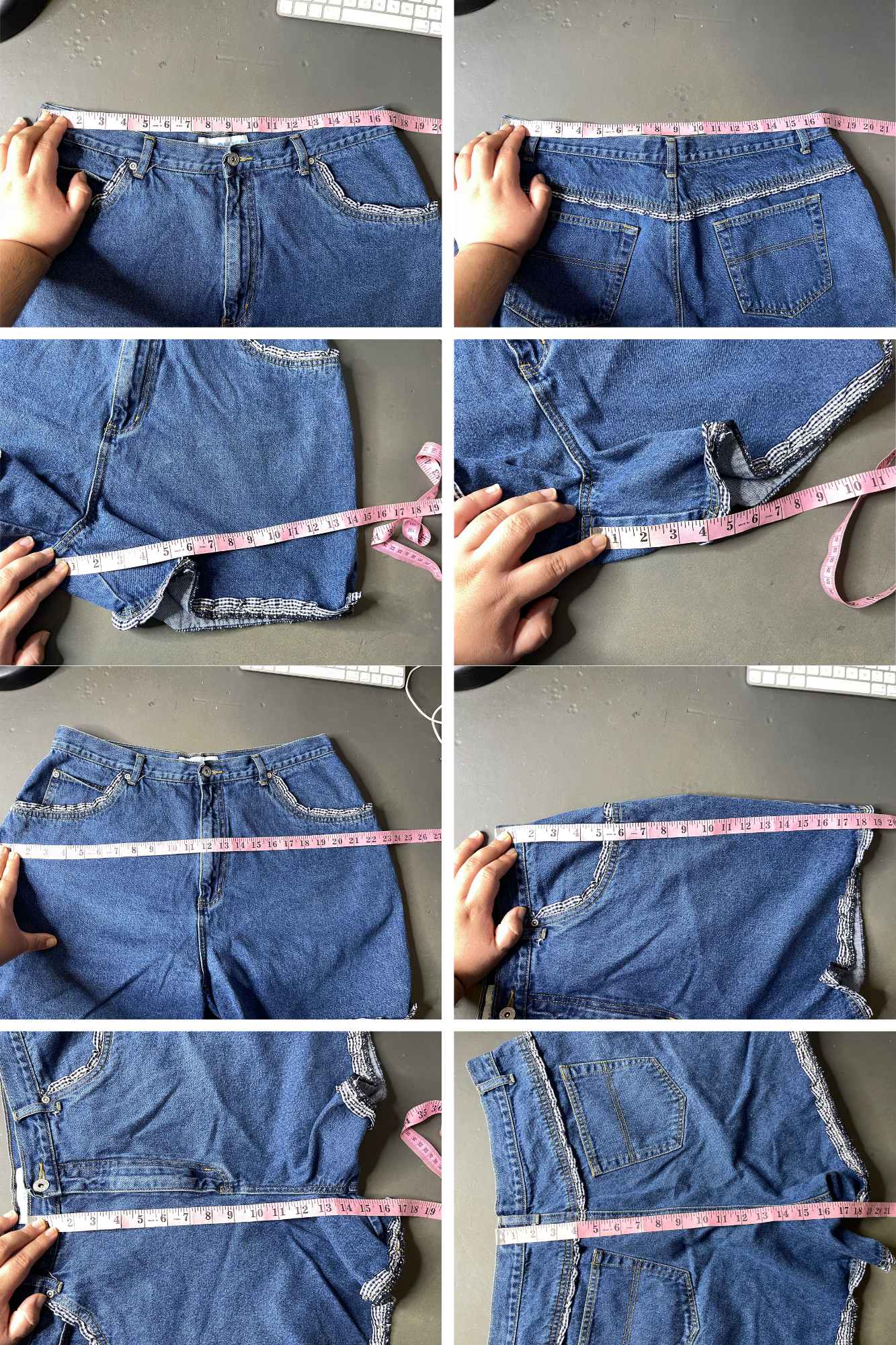 Vintage High Waisted Medium Wash Denim Gingham Shorts Sz 34in