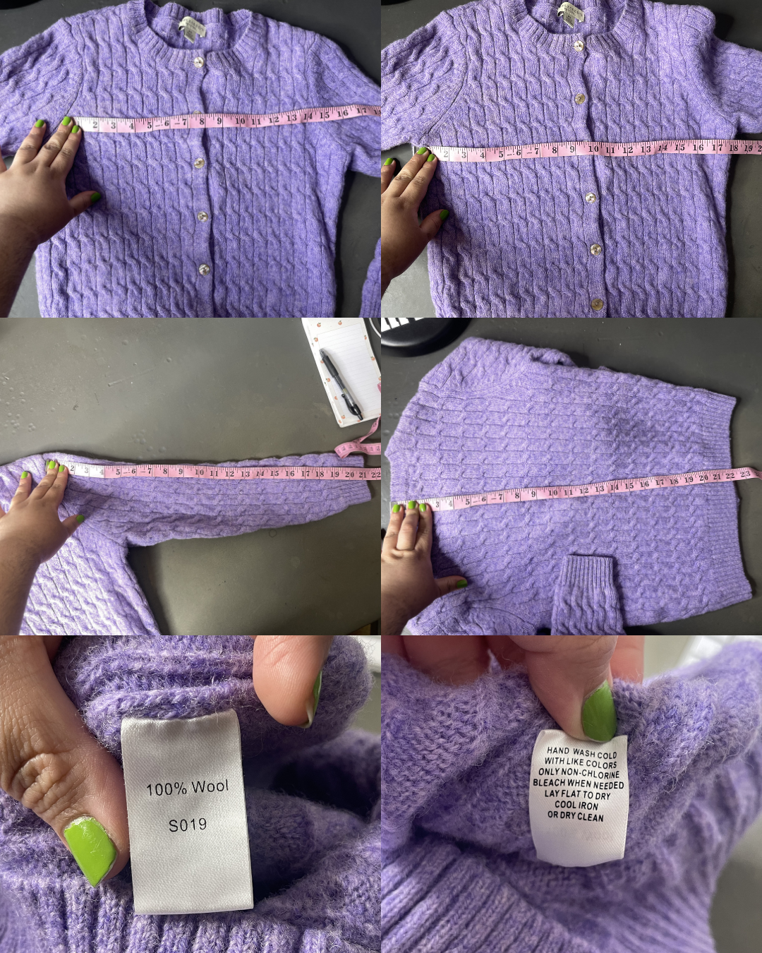Lilac Purple Cable Knit Wool Cardigan Sz S/P