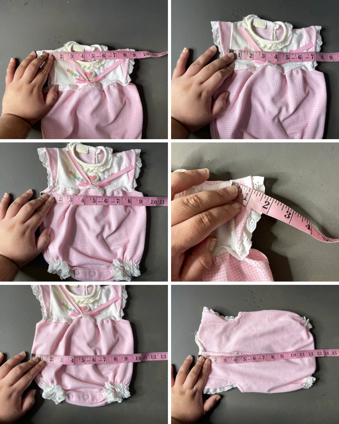 Vintage Pink Heart Gingham Spring Romper Sz 3M