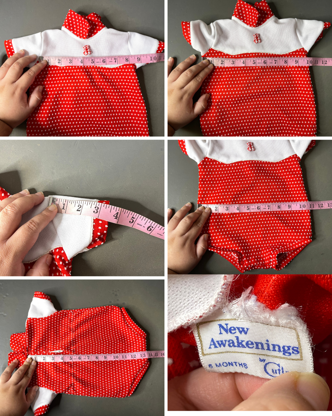 Vintage Red Polka Dot Bear Romper Sz 6M