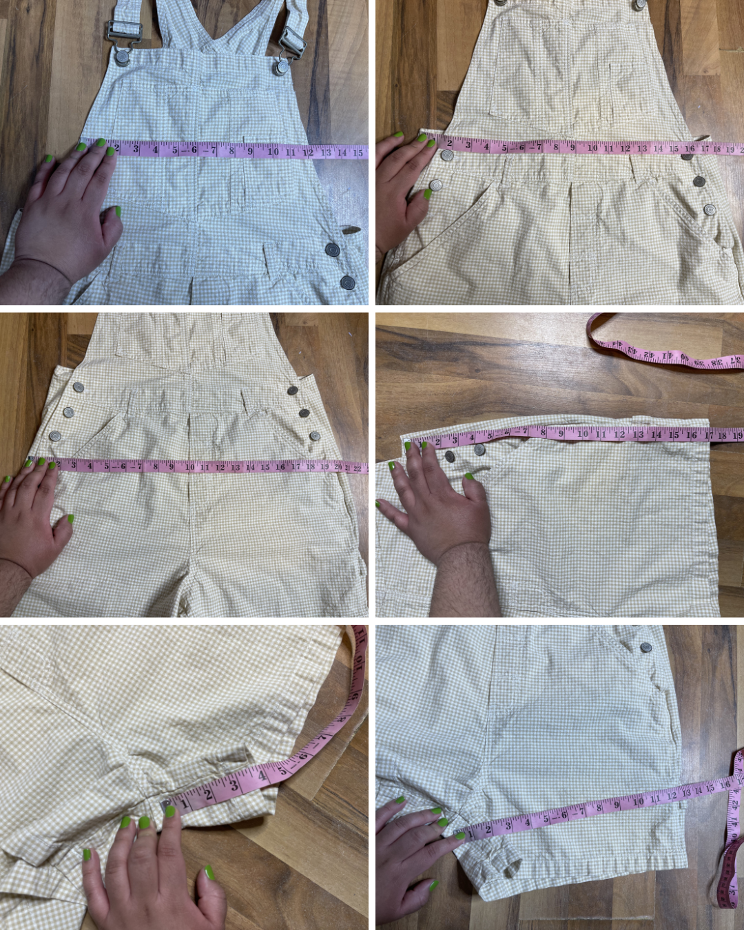 2000s Light Tan & Cream Gingham Print Overalls Sz M/L