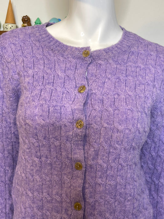 Lilac Purple Cable Knit Wool Cardigan Sz S/P