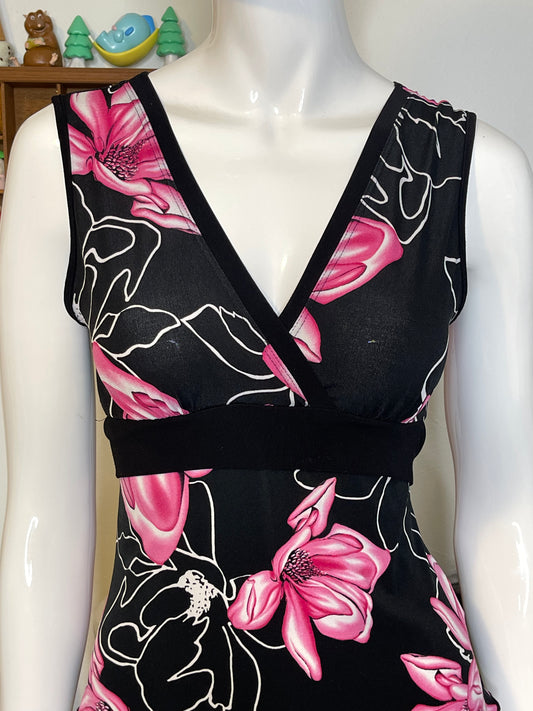 Y2K 2000s Pink Flower Print Top Sz M