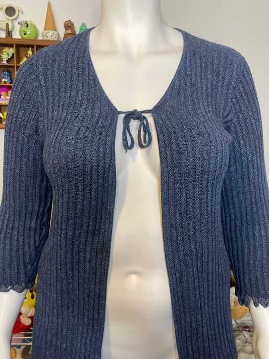 Vintage Blue Knit Tie Front 3/4 Sleeve Cardigan Sz M