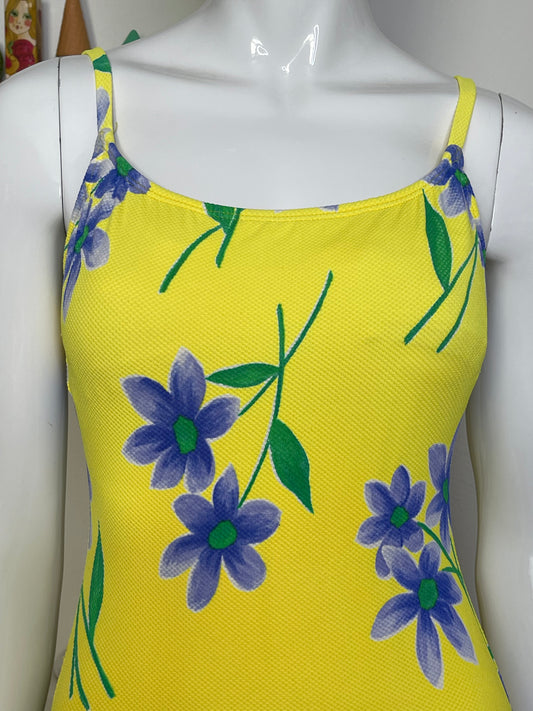 Vintage Floral Yellow One Piece Swimsuit Sz S/M