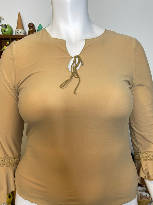 2000s Tan Boho Fairy Bell Sleeve Style Top Sz L
