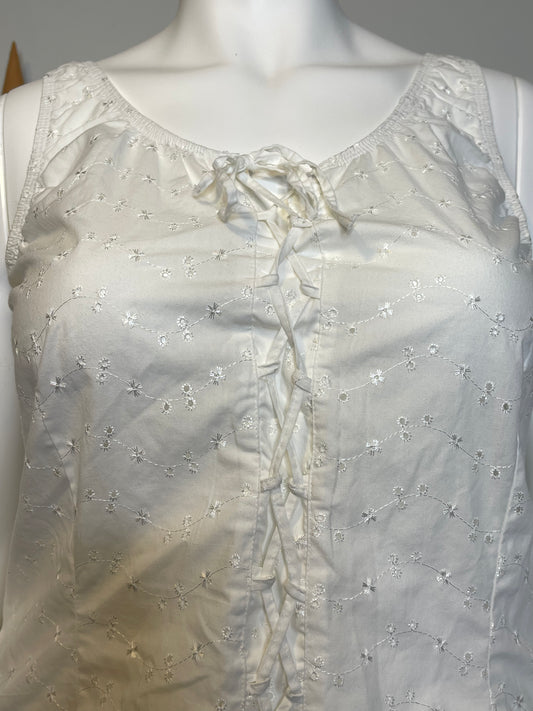 2000s White Floral Eyelet Corset Style Tank Top Sz 1X