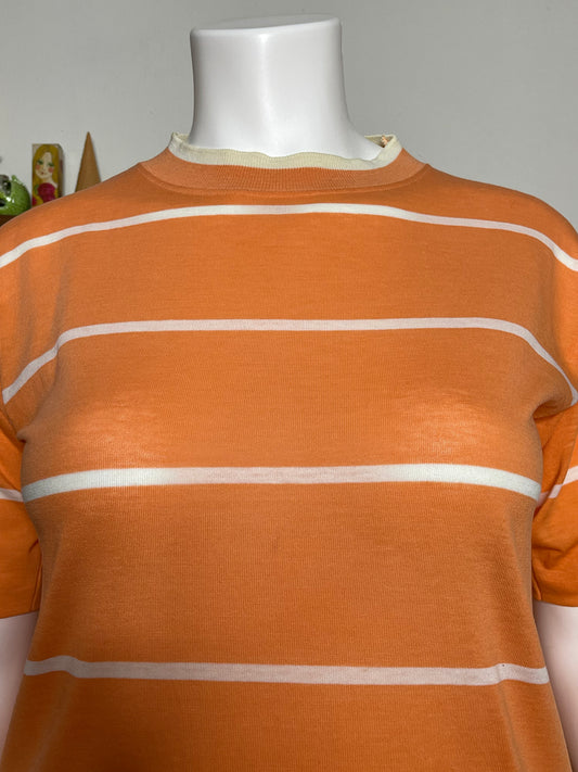 Vintage Orange & White Striped Tee Sz L