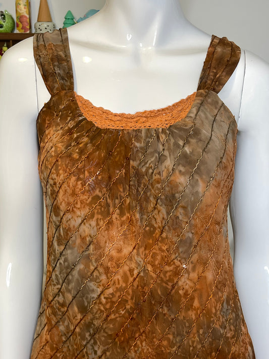 2000s Burnt Orange Brown Sequin Tank Top Sz M