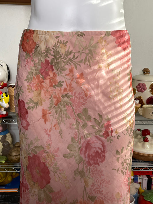 2000s Peachy Floral Watercolor Maxi Skirt Sz 16P