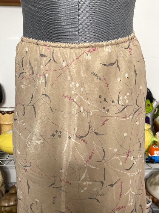 Vintage 2000s Shimmery Tan Floral Print Midi Skirt Sz S/M