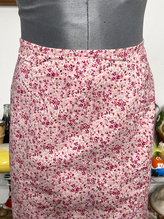 2000s Pink Flower Print Midi Skirt Sz L
