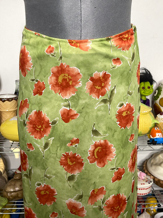 Vintage 90s Green Flower Print Maxi Skirt Sz S/M