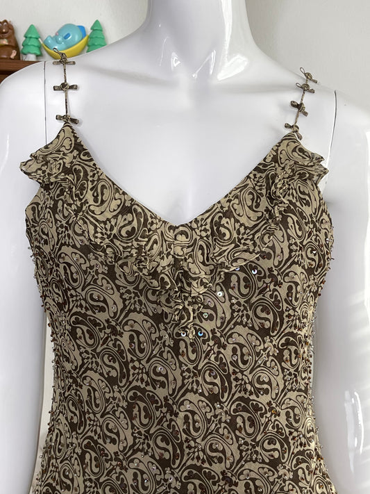 Vintage 2000s beaded sequin asymmetrical top Sz M