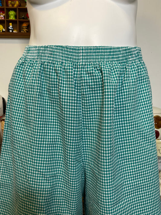Vintage Plus Size High Waisted Teal Green Gingham Shorts Sz 2X