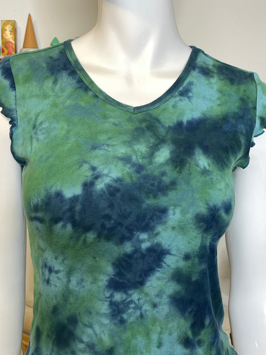 2000s Green & Blue Tie-dye Rampage Cropped Baby Tee Sz M/ L