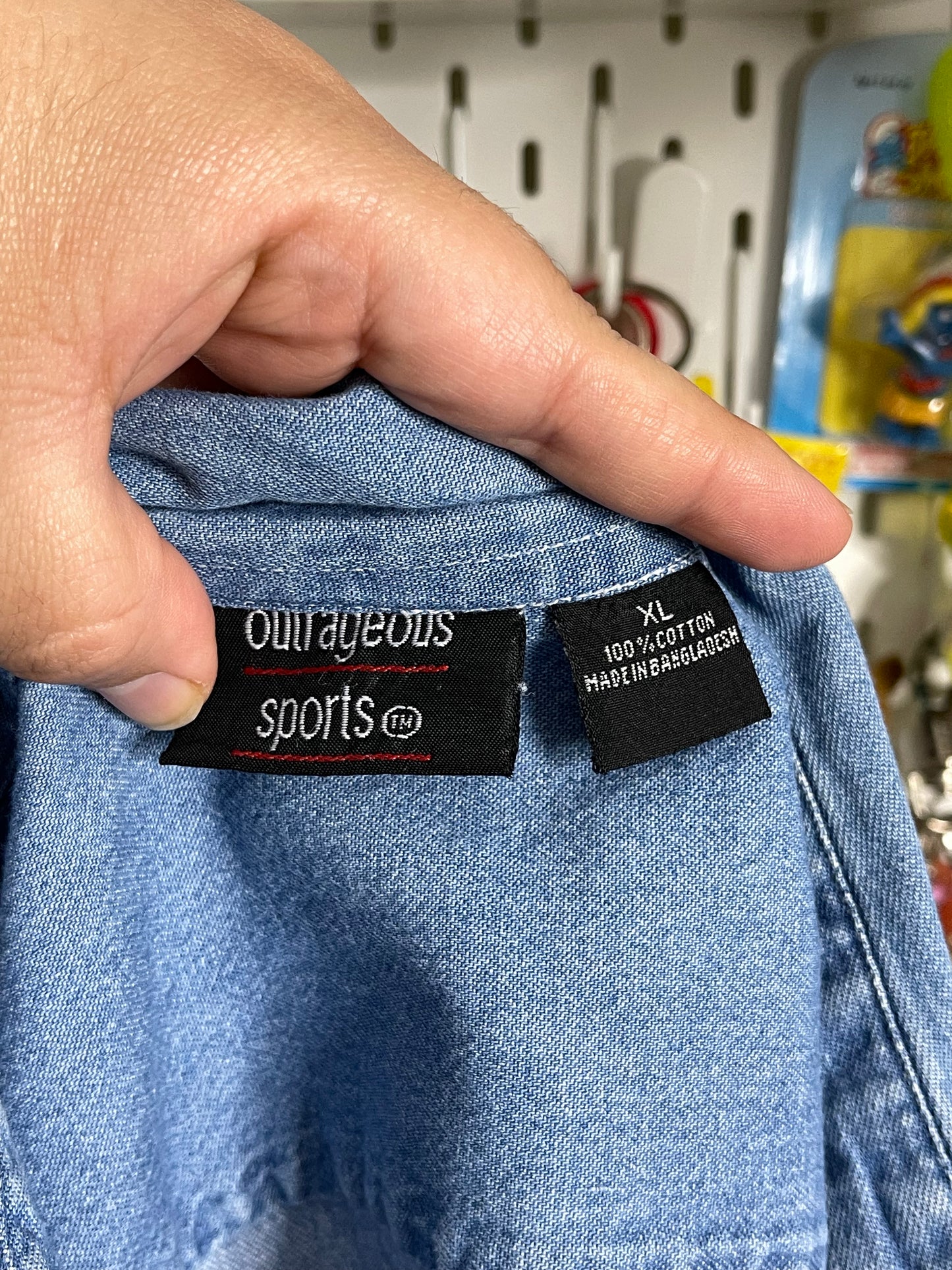 Vintage 90s Cat Denim Button Down Sz XL