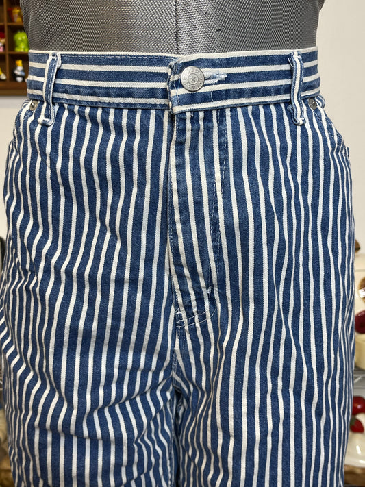 Vintage Blue & White Striped High Waisted Shorts Sz 18 33in