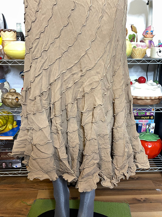 2000s Tan Brown Ruffled Tiered Maxi Skirt Sz M/L