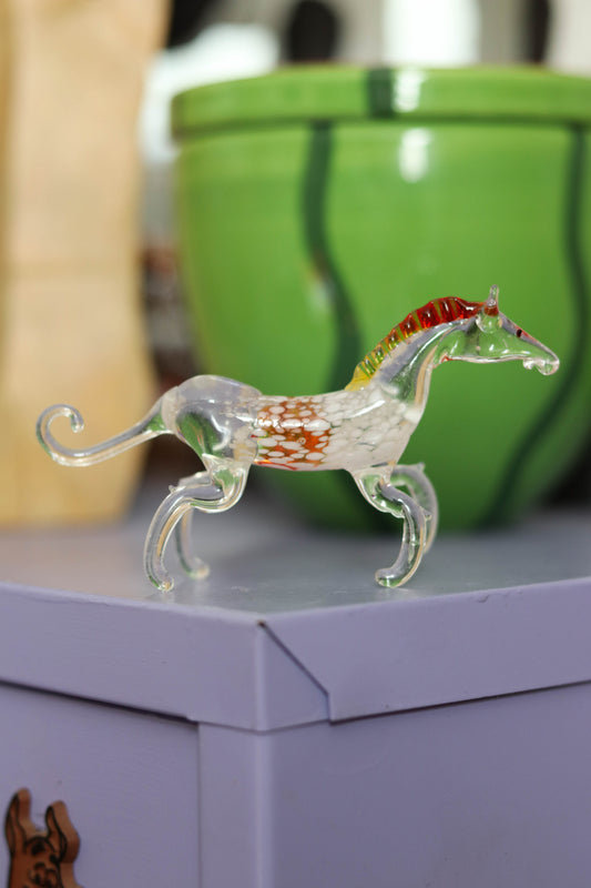 Small Clear Multi Color Glass Horse Trinket