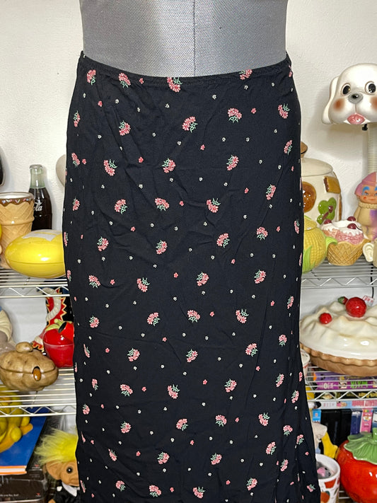 Vintage Black Floral Light Weight Maxi Skirt Sz S