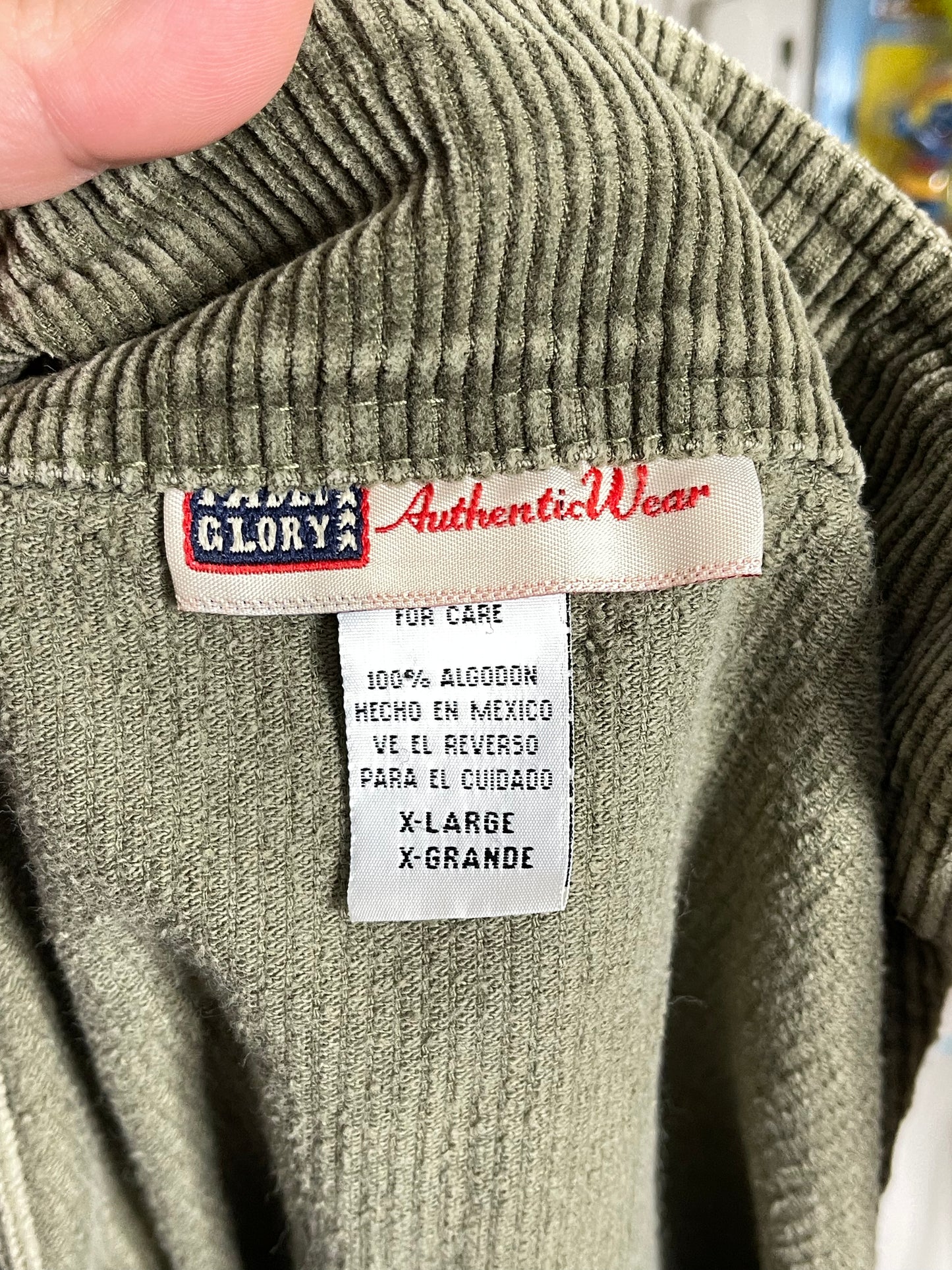 90s Faded Olive Green Corduroy Overall Dress Sz XL