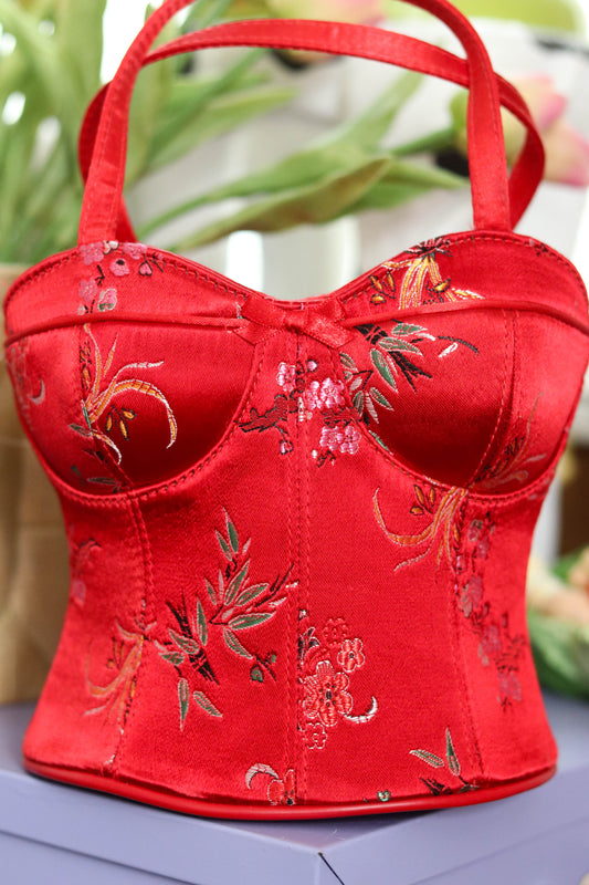 2000s Deadstock Red Floral Bustier Purse (A)