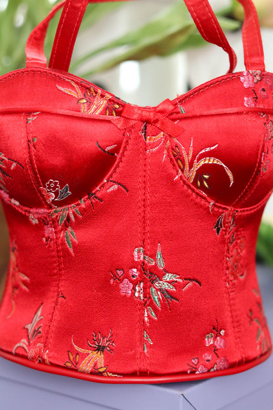 2000s Deadstock Red Floral Bustier Purse (C)