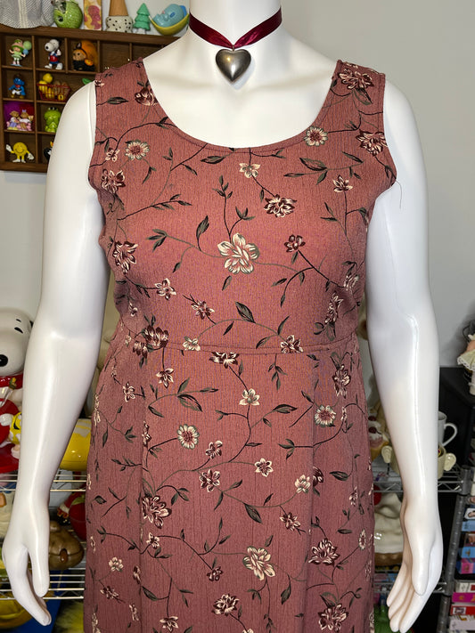 Vintage Burnt Rose Floral Print Maxi Dress Sz L/XL