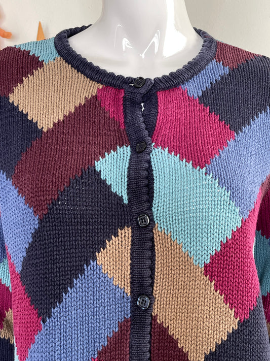 Vintage 2000s Funky Patchwork Knit Cardigan Sz M