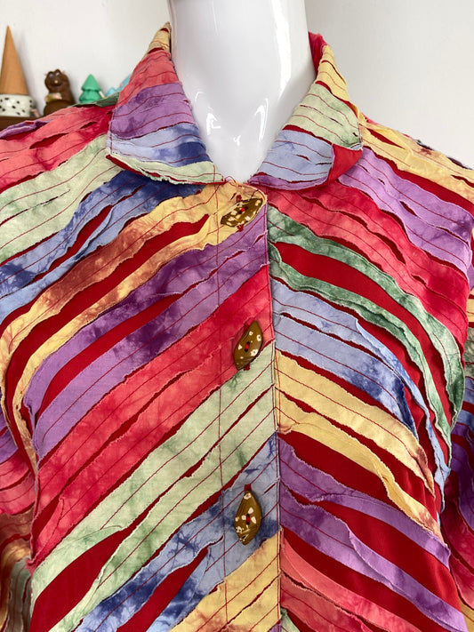 Vintage Distressed Rainbow Tie-dye Light Weight Jacket Sz M