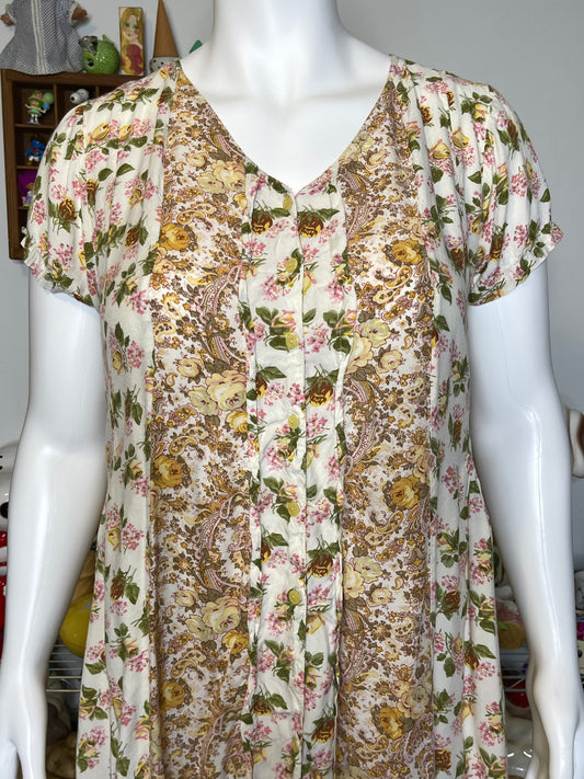 Vintage Boho Patchwork Floral Print Maxi Dress Sz XL/XXL