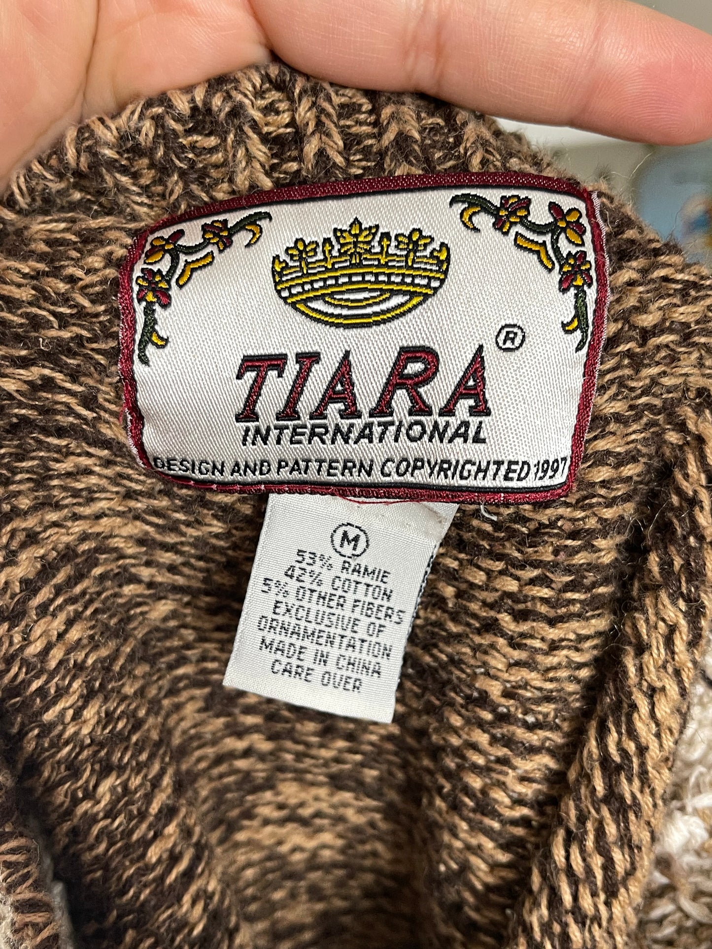 90s chunky grandma floral knit sweater sz M