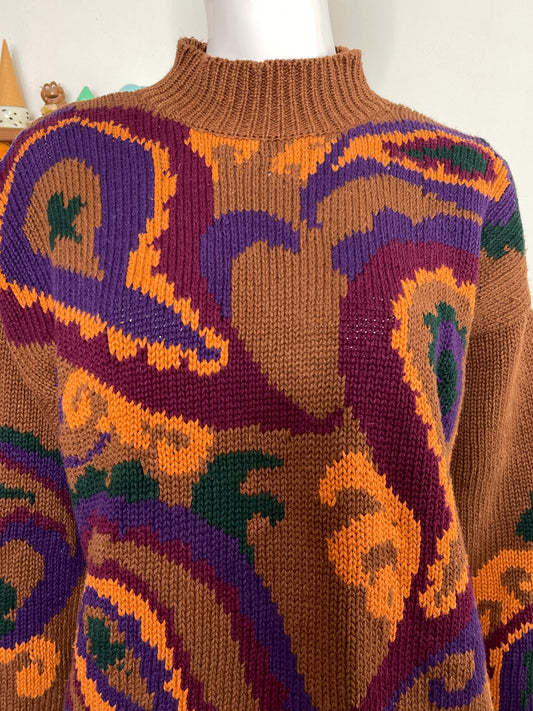 Vintage Paisley Chunky Knit Sweater Sz M