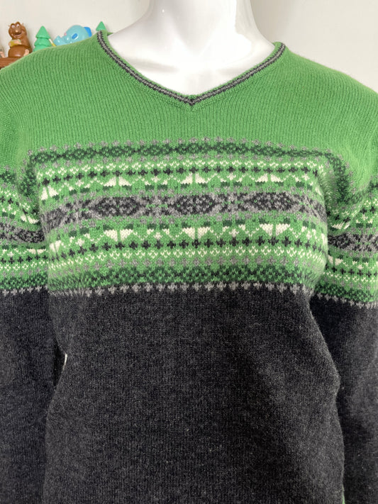 Vintage 90s Fair Isle Green Gap Lambs Wool Long Sleeve Sz S/M