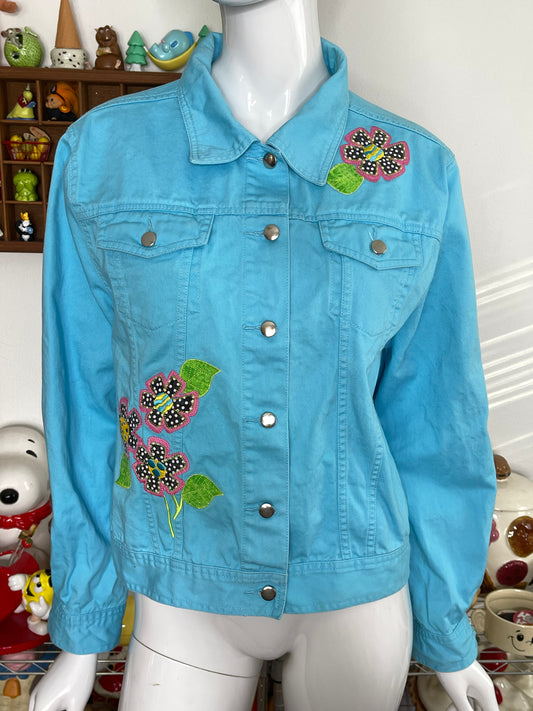 2000s Floral Polka Dot Funky Light Weight Jacket Sz M