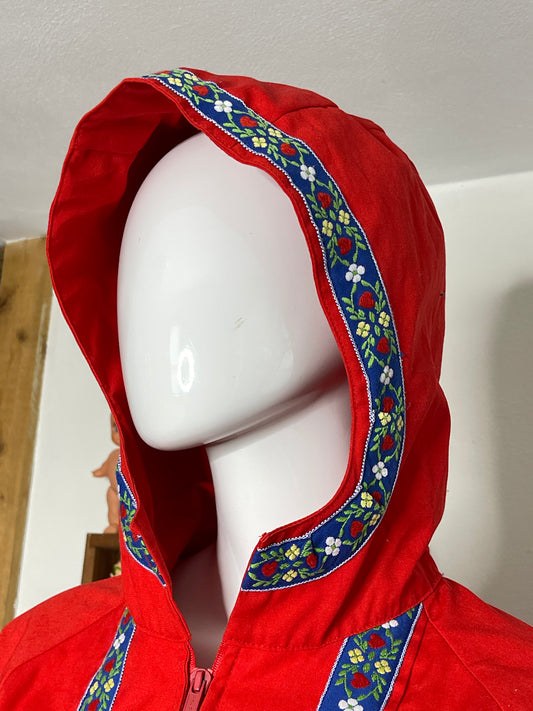 Vintage Red Strawberry Floral Heart Light Weight Jacket Sz L