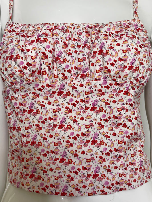Vintage Pink Floral Open Back Forever 21 Cropped Tank Top Sz S/M